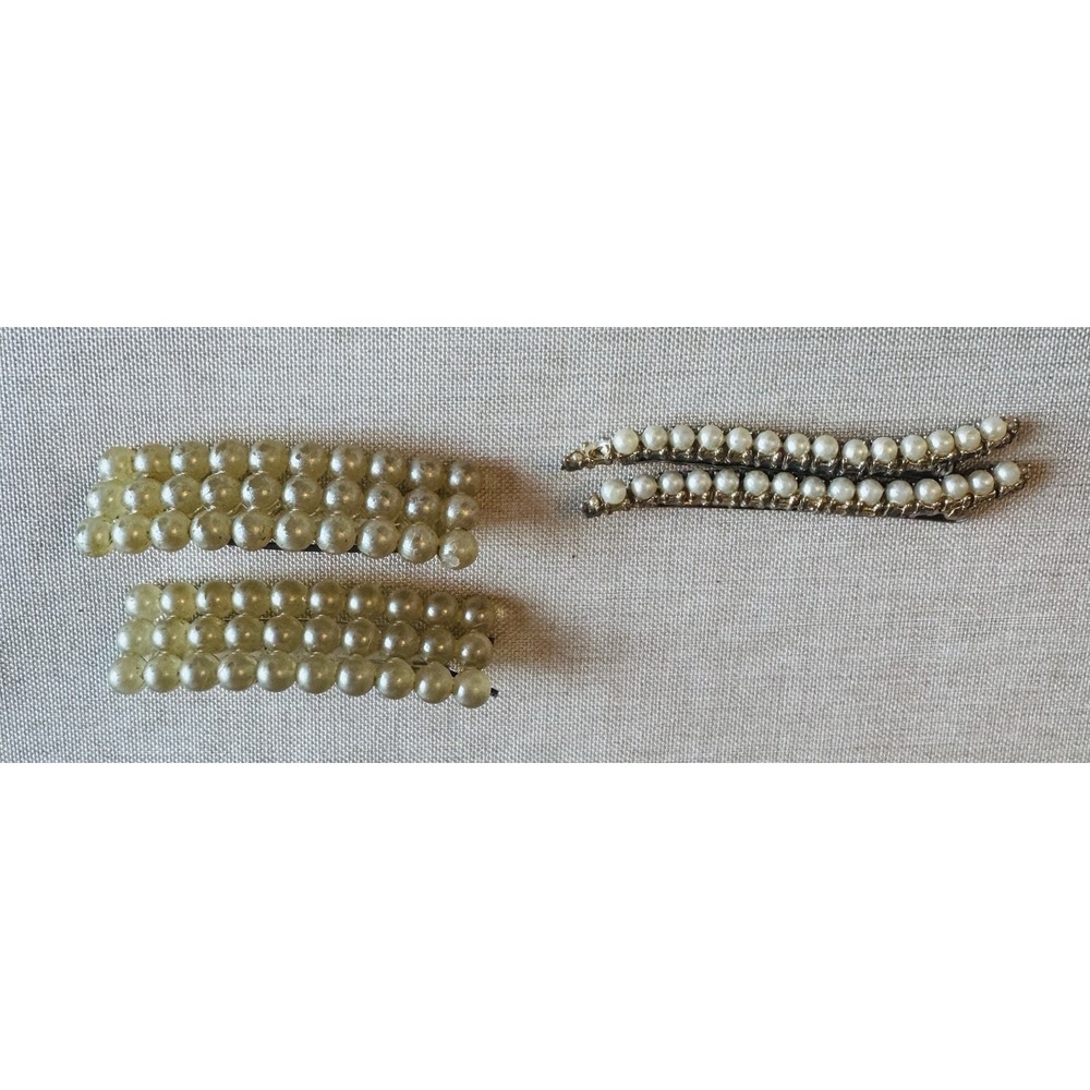 Vintage Retro Hair Barrette Clip Bobby Pin Set Lot Faux Pearl Gold Tone